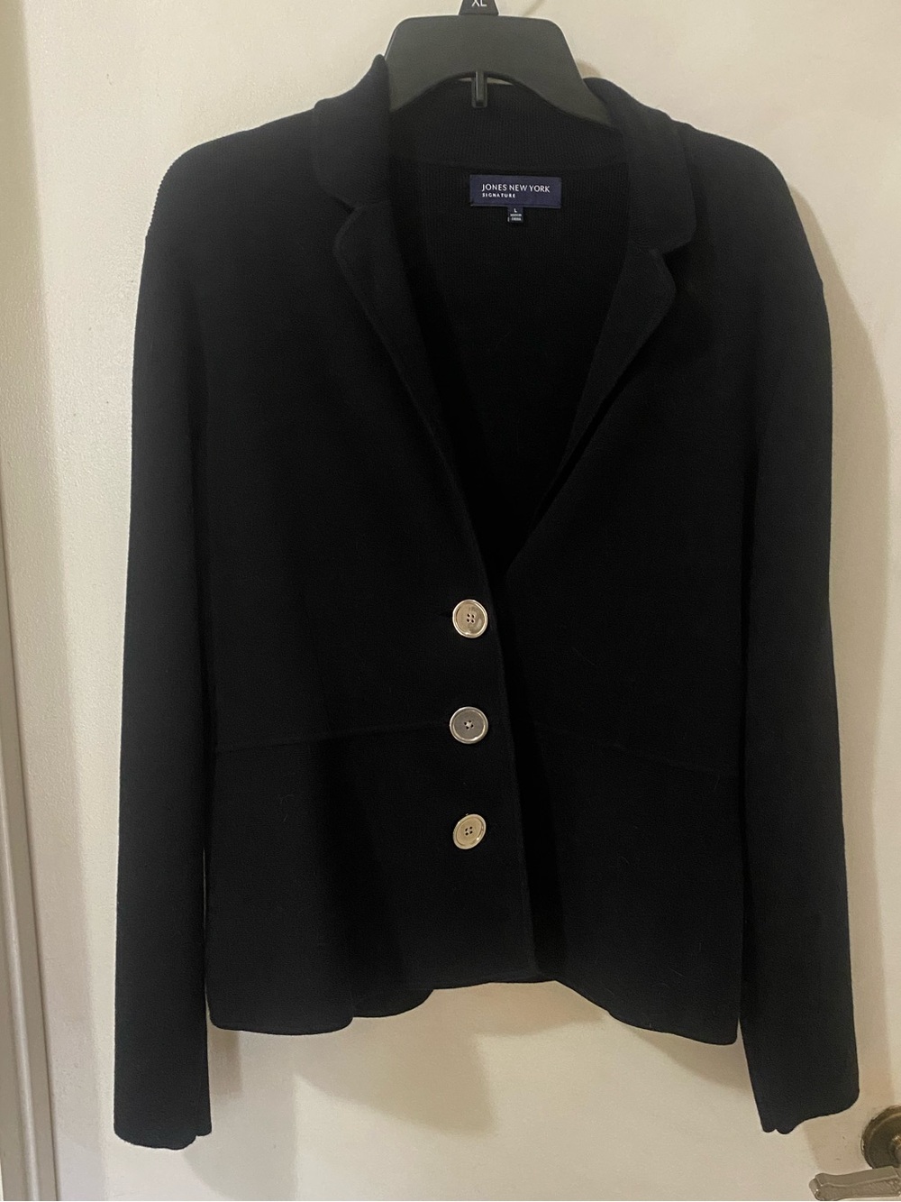 Jones New York Black Knit Blazer Sweater Cardigan with Three Buttons